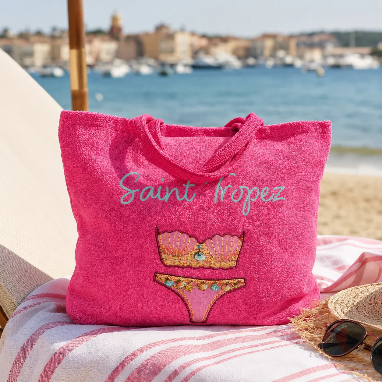 Image of Borsa Mare o Trousse in Spugna <br>di Cotone Ricamata - <b>Ladie