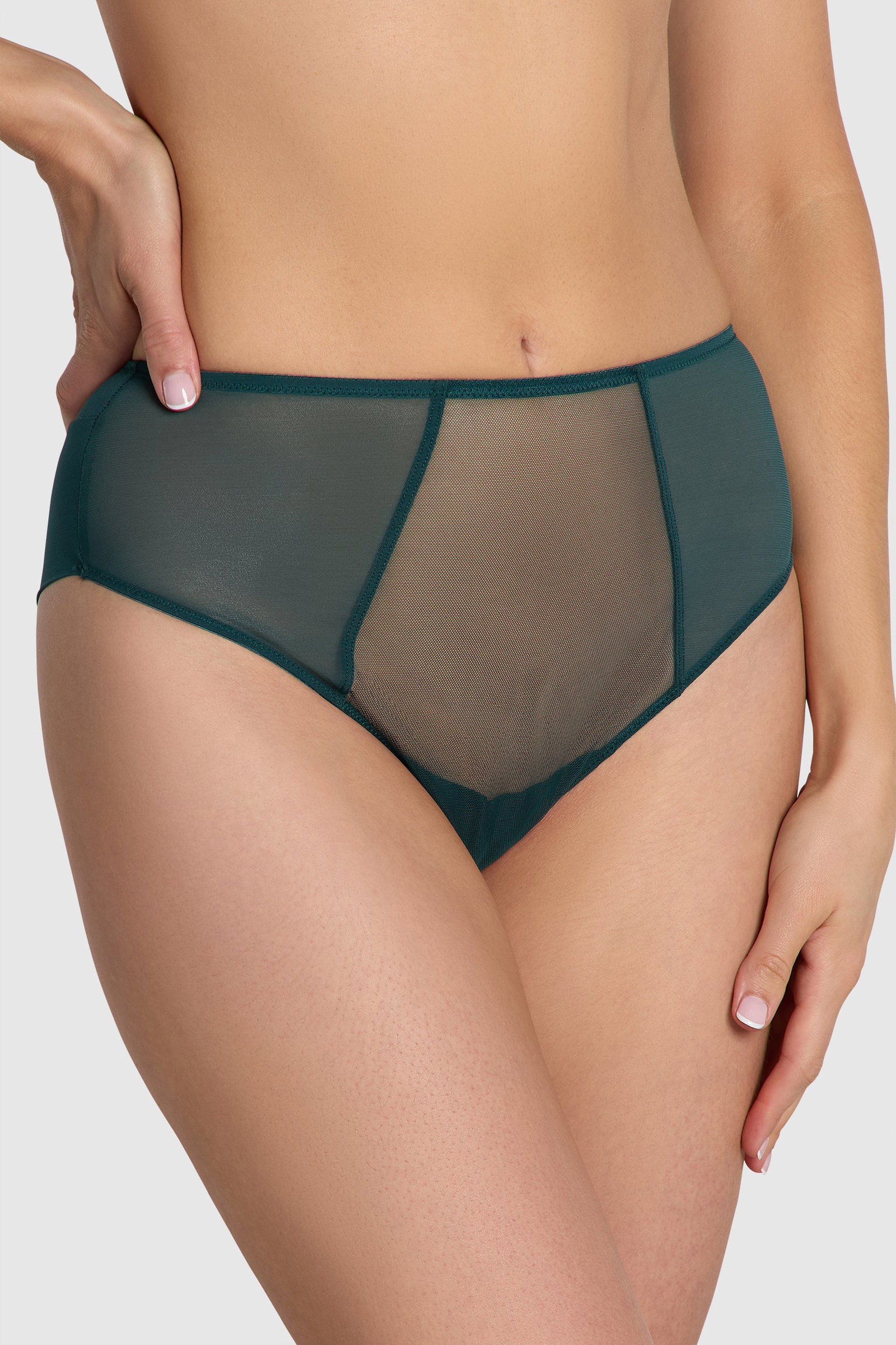 Image of The Anna Sheer Mesh High Waist Brief Dark Teal