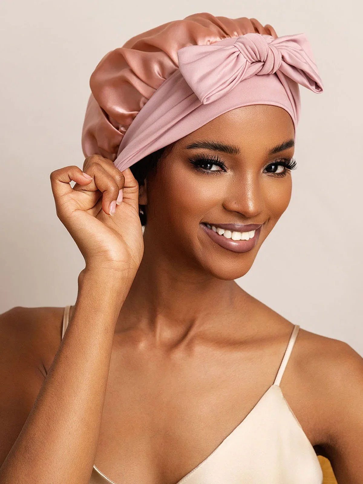 100% Mulberry Silk Bonnet Bowknot Tie Sleep Cap for Hair Protection