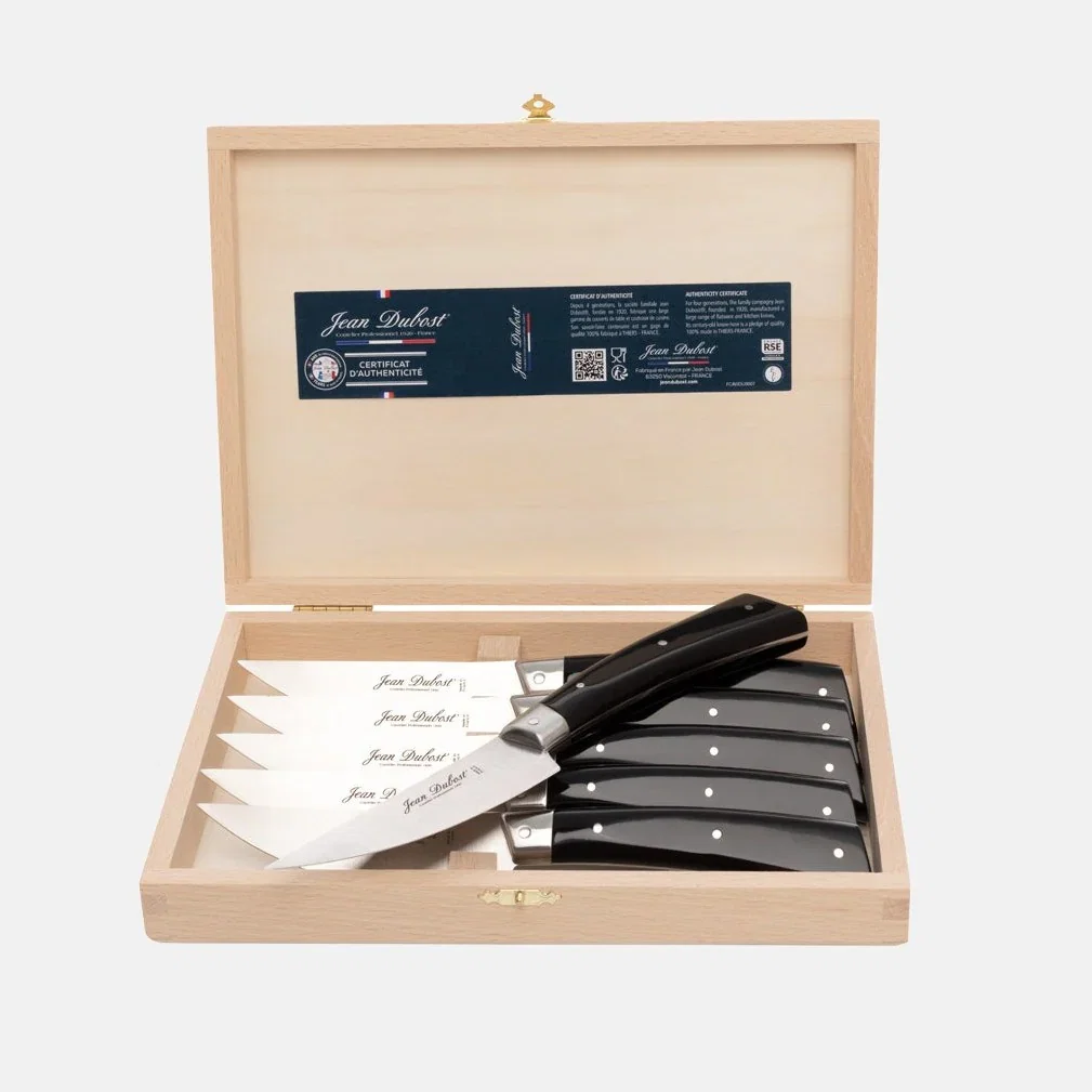 Image of Jean Dubost Black Handled Steak Knives, Set of 6