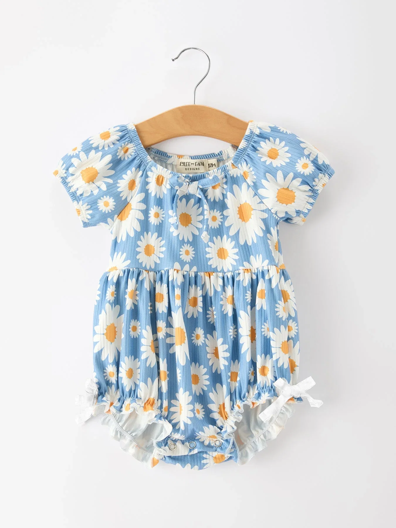Image of Summer Daisy Print Girls Romper Bow Ruffle