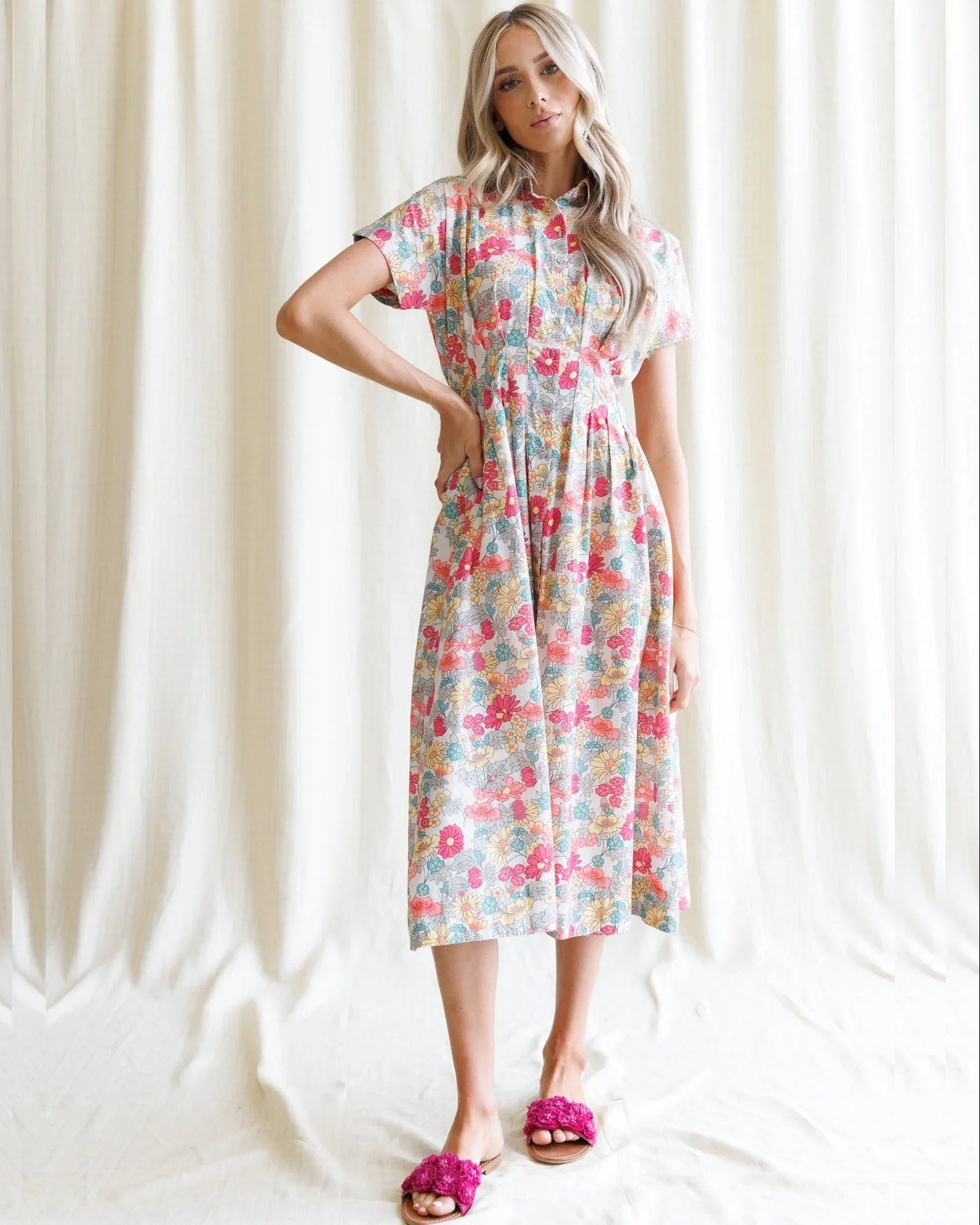 Image of Pleated Shirtdress