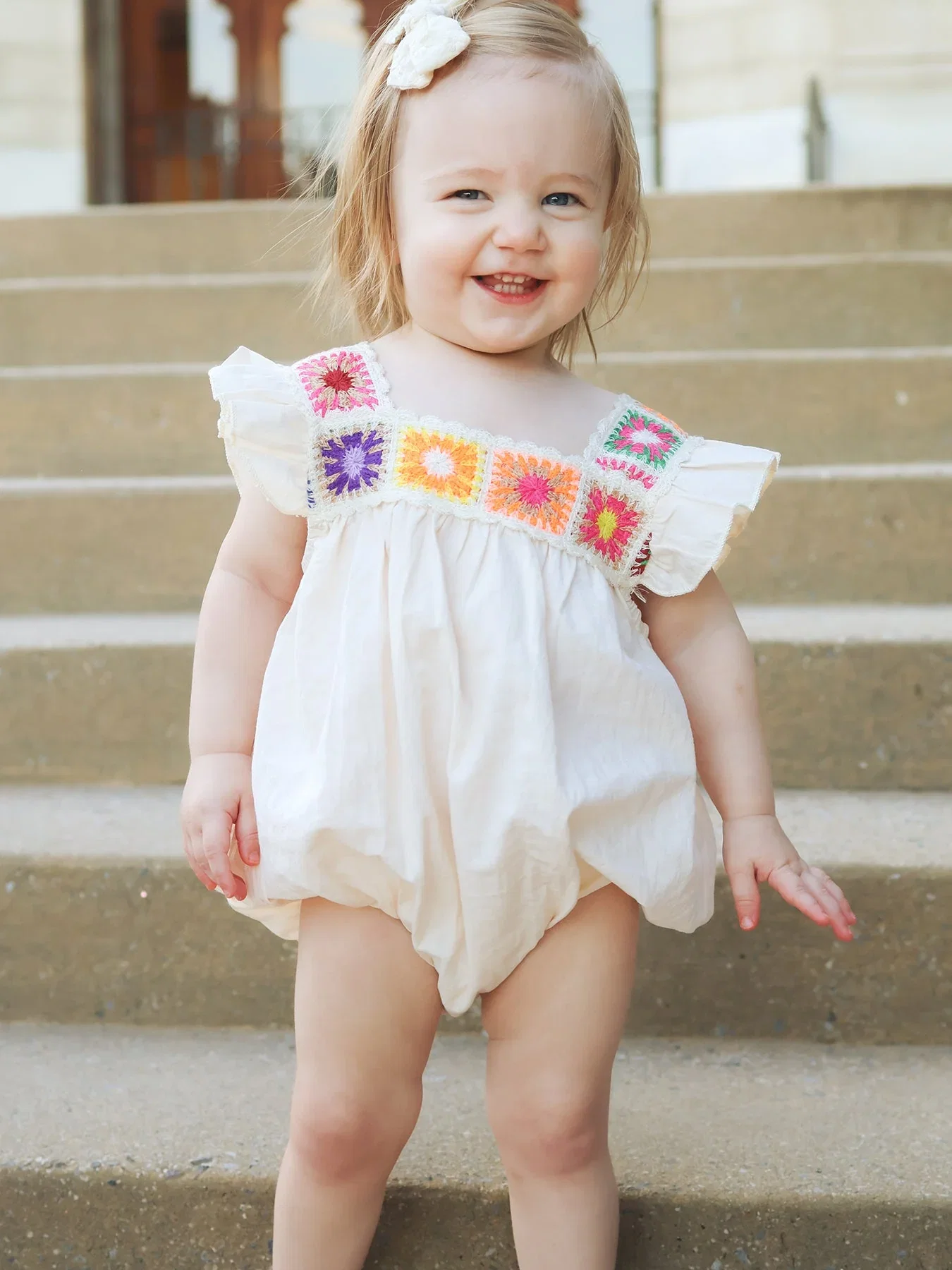Image of Summer Crochet Square Baby Ruffle Romper
