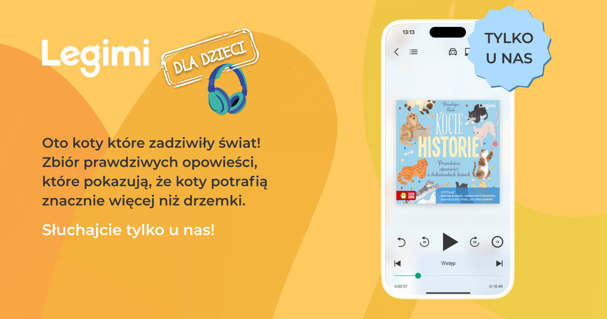 Grafika promocyjna z okładką książki "Kocie historie. Prawdziwe opowieści o bohaterskich kotach". 
