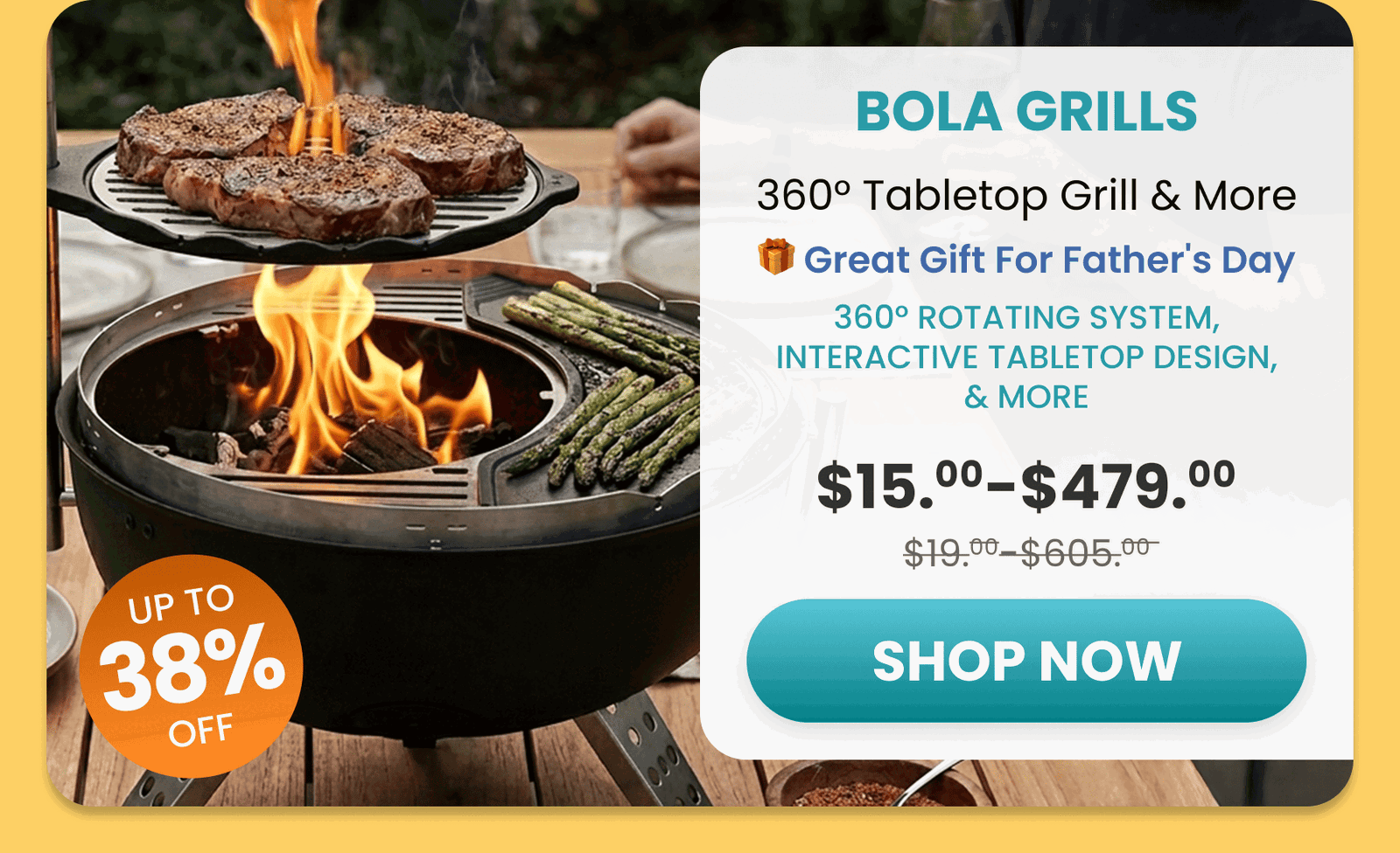 360° Tabletop Grill & More/ 360° rotating system, interactive tabletop design, & more