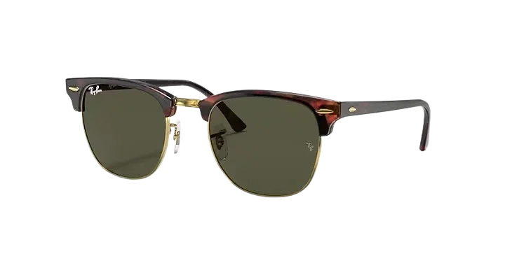 Image of Ray-Ban Clubmaster Mock Tortoise Arista Sunglasses, G-15 Green