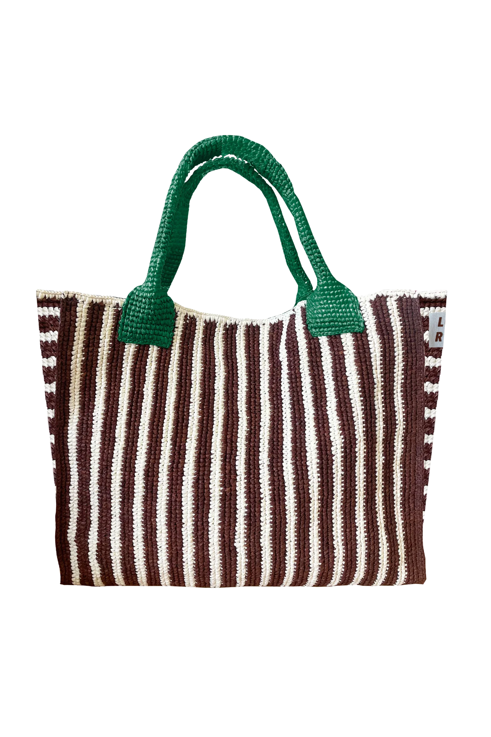 Image of Loeffler Randall Sol Crochet Beach Tote, Green Brown White Stripe