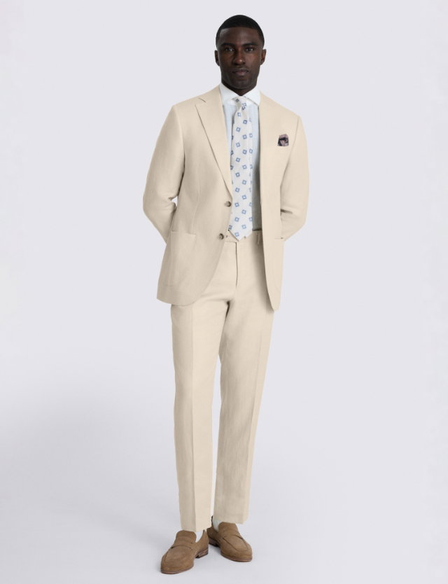 Tailored Fit Neutral Twill Linen Suit