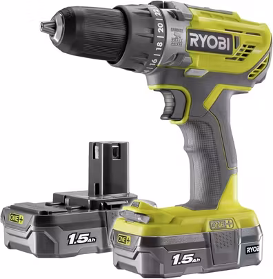 RYOBI 18 V ONE plus Cordless Combi Drill Starter Kit, With 2 x 1...