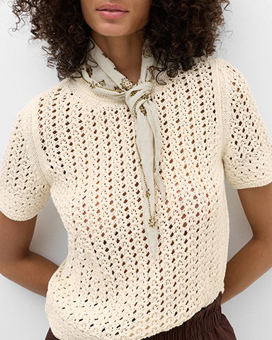 Cotton Blend Textured Knitted Top in Ivory