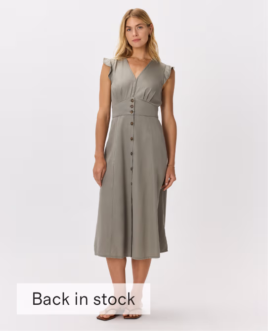 Vintage Wash Tencel Button Front Midi Dress