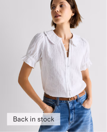 Embroidered Cotton Ruffle Collar Short Sleeve Blouse