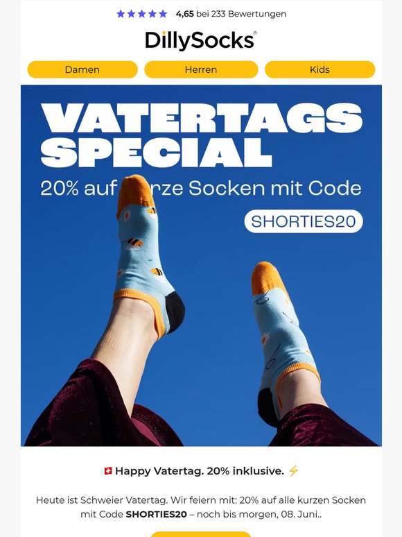 20% auf kurze Socken – nur noch bis morgen. ⚡️