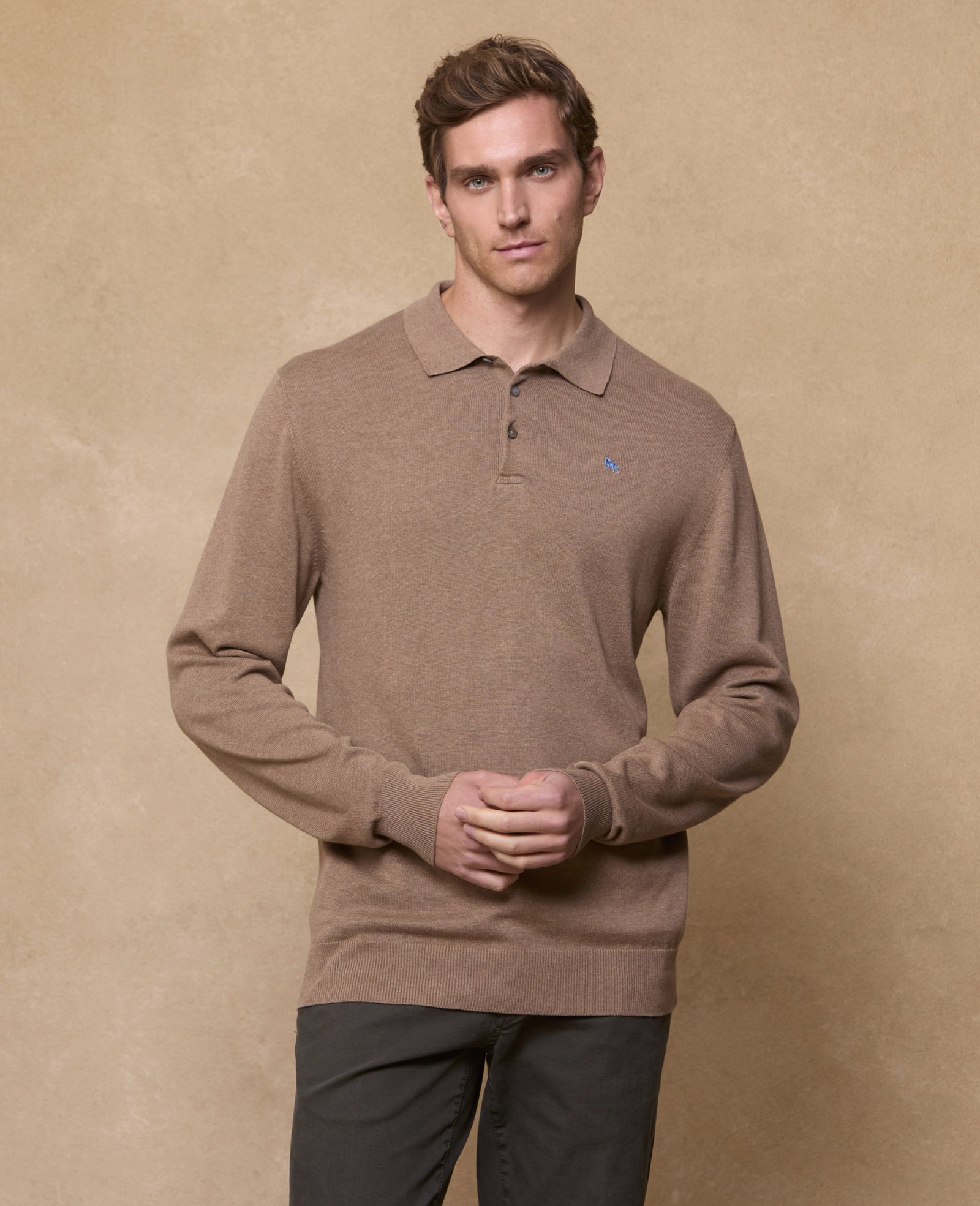 Image of Sebastian Cotton Polo Jumper - Oat 