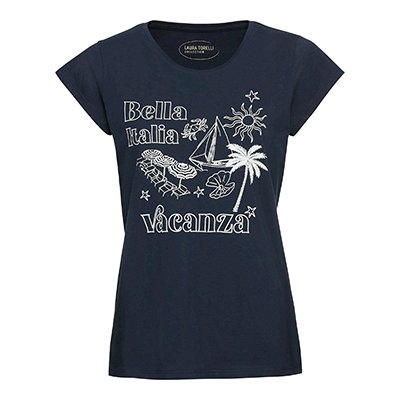 T-Shirt, Braun, Print mit Palmen und Schriftzug, Rundhalsausschnitt, Produktansicht, Vorderansicht