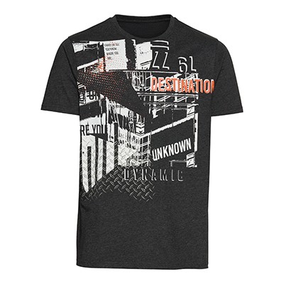 T-Shirt, Blau, Frontprint mit Schriftzug, Rundhalsausschnitt, Kurzarm, Produktansicht, Vorderansicht