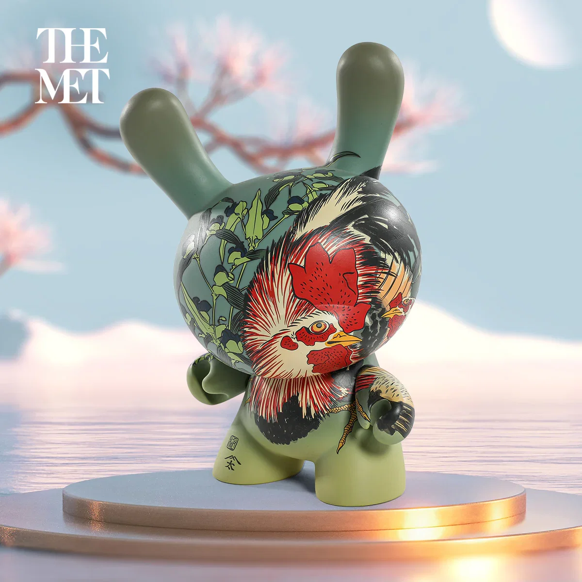 Image of The Met 3" Showpiece Dunny Vinyl Art Figure - Rooster, Hen and Chicken with Spiderwort by Katsushika Hokusai