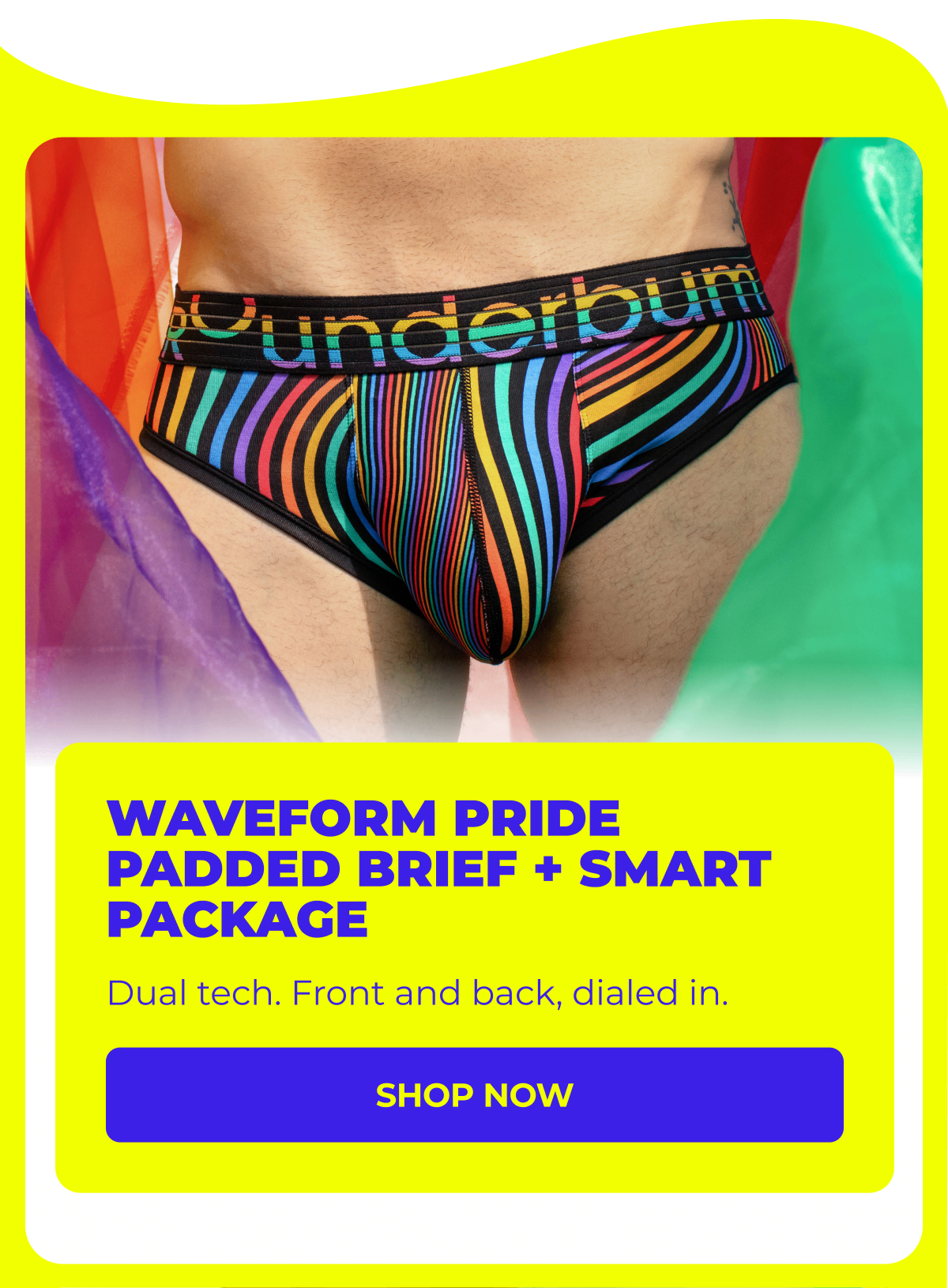 ✦ Waveform Pride Padded Brief + Smart Package Cup — Dual tech. Front and back, dialed in.