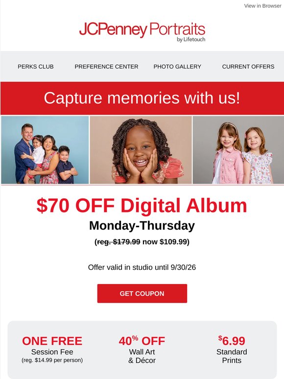 $70 OFF Digital Albums for Your Mid-Week Photo Shoot!
