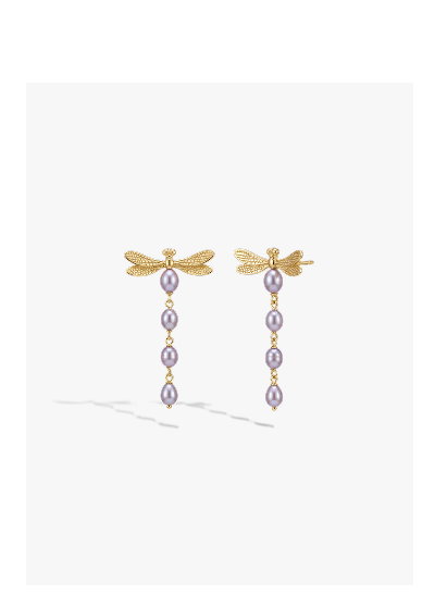 Metamorphic Damselfly Pearl Earrings