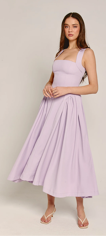 Lilac Gathered Hip Pocket Midaxi Dress