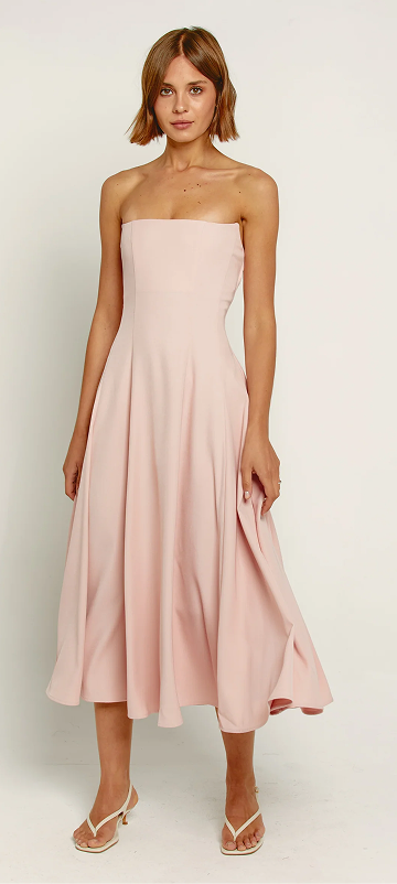 Blush Pink Bandeau Tailored Midi Dress