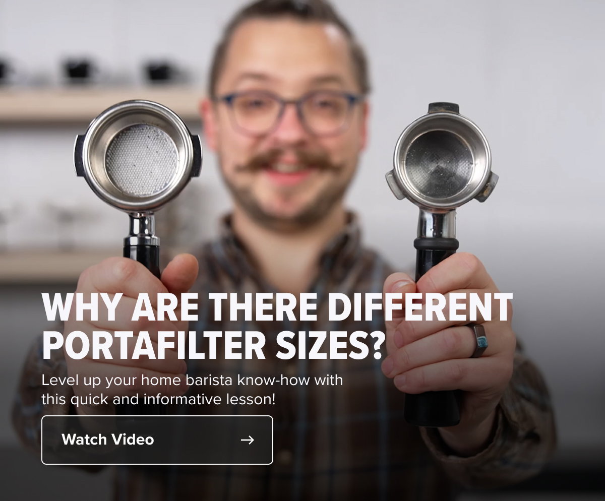 WHY ARE THERE DIFFERENT PORTAFILTER SIZES? Level up your home barista know-how with this quick and informative lesson!  Watch Video