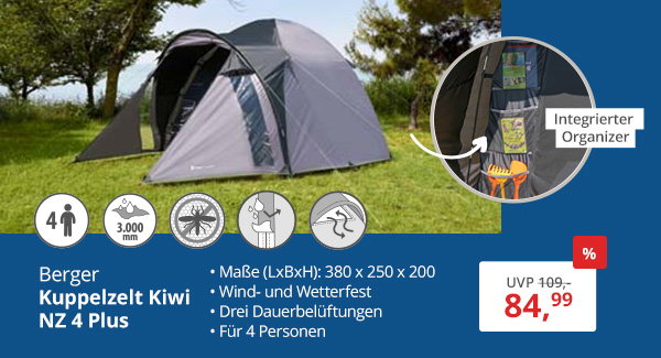 Berger Kiwi NZ 4 Plus Kuppelzelt für 4 Personen