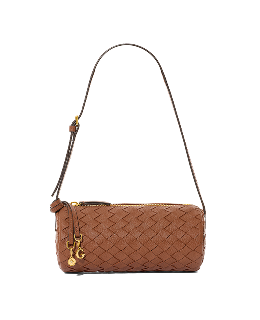 Woven Leather Barrel Bag (Tan)
