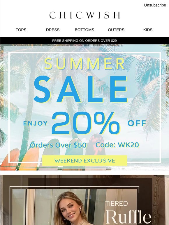 Step into sunshine-ready fashion — Weekend Sale, 20% off everything ☀️