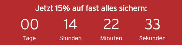 Nur heute 15% Rabatt auf fast alles sichern!