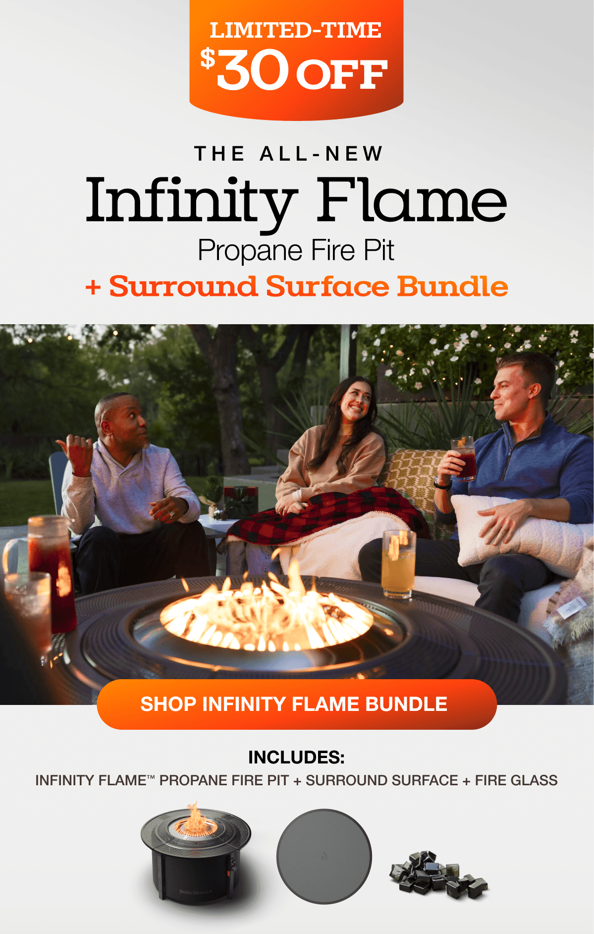Infinity Flame Propane Fire Pit + Surround Surface
