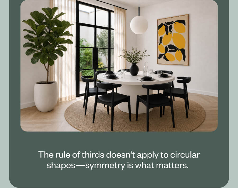 The rule of thirds doesn't apply to circular shapes—symmetry is what matters.