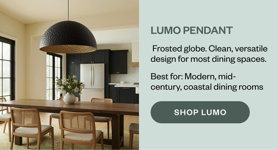 LUMO Pendant  Frosted globe. Clean, versatile design for most dining spaces. Best for: Modern, mid-century, coastal dining rooms SHOP lumo