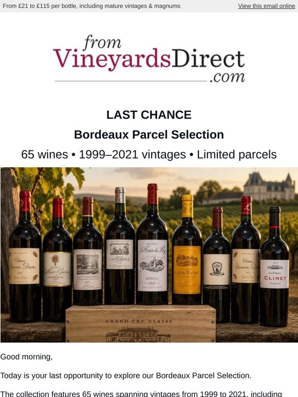 Last Chance — Bordeaux Parcel Selection Ends Today