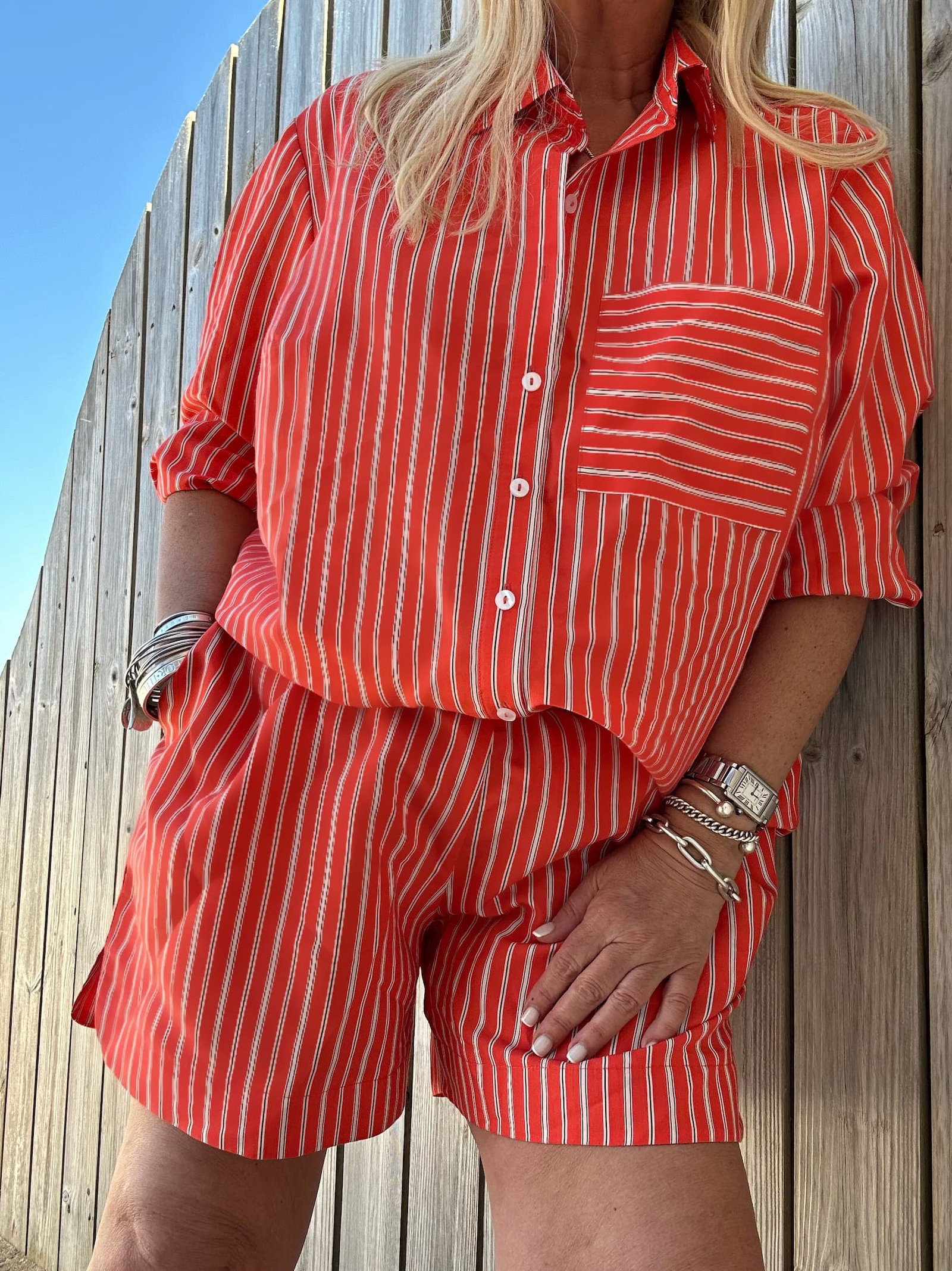 Orange Modal Stripe Shirt With Patch Pocket