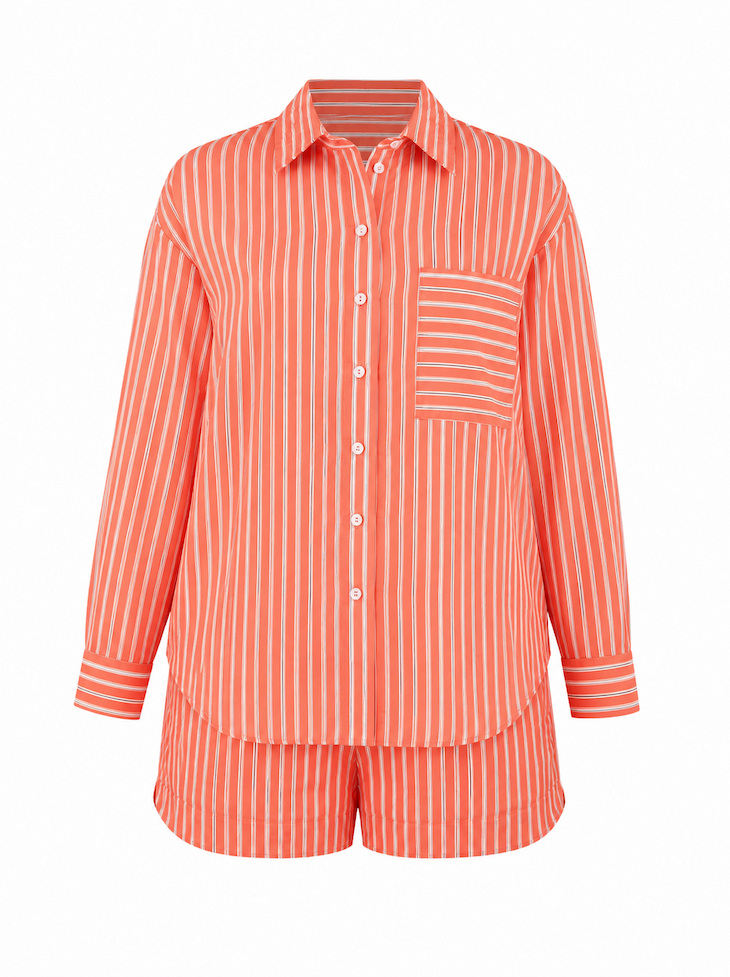 Orange Modal Stripe Shirt With Patch Pocket