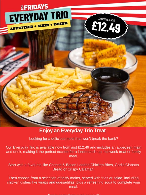 £12.49 for Appetizer, Main & Drink