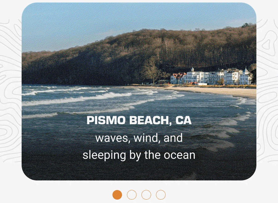 Pismo Beach, CA — waves, wind, and sleeping by the ocean  |  Grand Teton, WY — big skies, mountains, and open air nights  |  Shenandoah, VA — waterfalls, trails, and quiet mornings  |  Your backyard — sometimes the best spot is the closest one