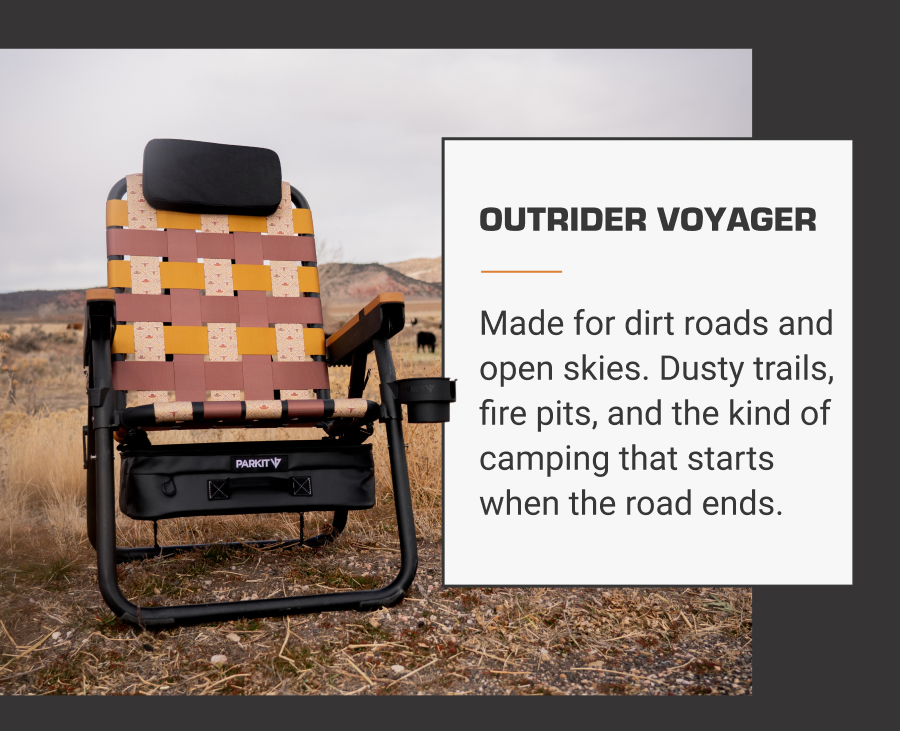 Outrider Voyager  -  Made for dirt roads and open skies. Dusty trails, fire pits, and the kind of camping that starts when the road ends.