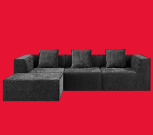 Ovela Softly 3 Seater Compressed Modular Sofa with Ottoman & Cushions (Charcoal) Product Image