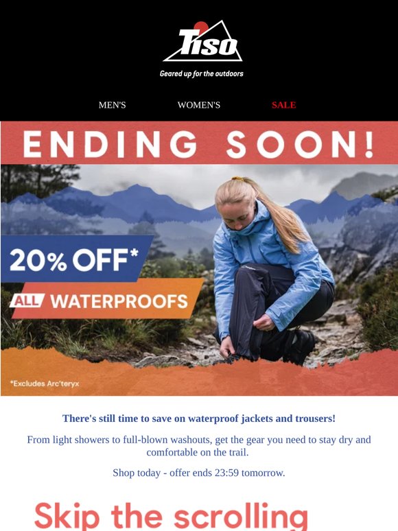 20% Off All Waterproofs Ends Tomorrow