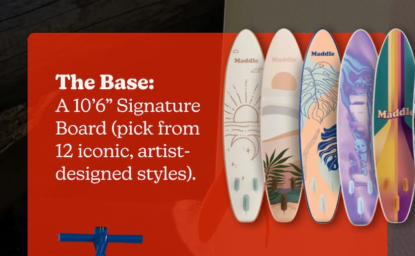 The Base: A 10’6” Signature Board (pick from 12 iconic, artist-designed styles).