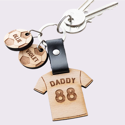 Daddy’s Team Wooden Football Shirt Keyring With Charms
