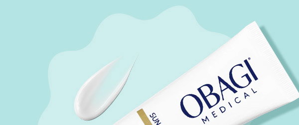 Obagi sunscreen tube with white, opaque lotion smear