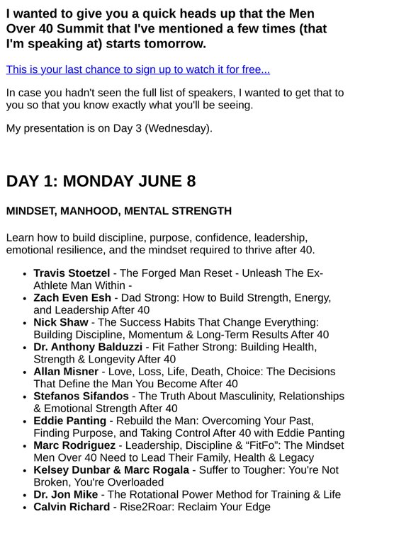 Full list of speakers for the Men Over 40 Summit - starts tomorrow!