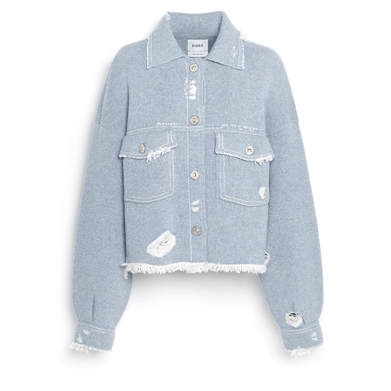 Image of Veste Denim à franges en cachemire et coton