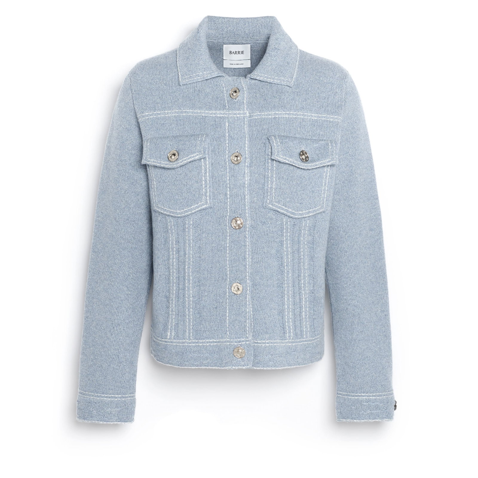 Image of Veste Denim en cachemire et coton à coupe droite