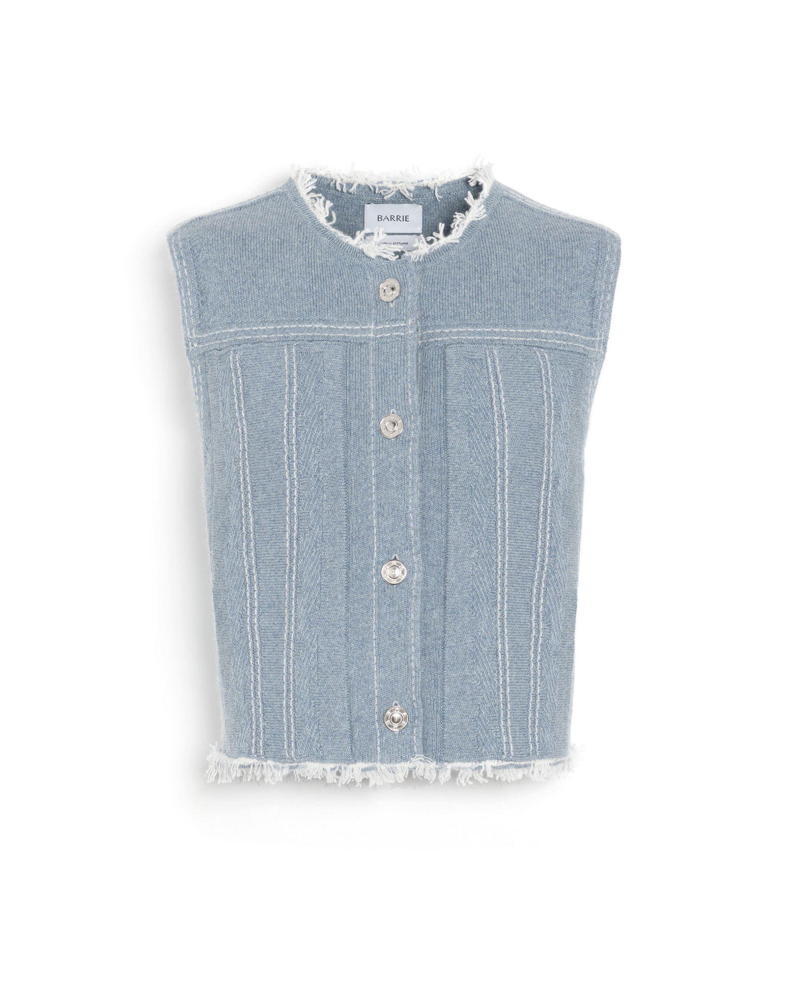 Image of Veste Denim à franges sans manches en cachemire et coton