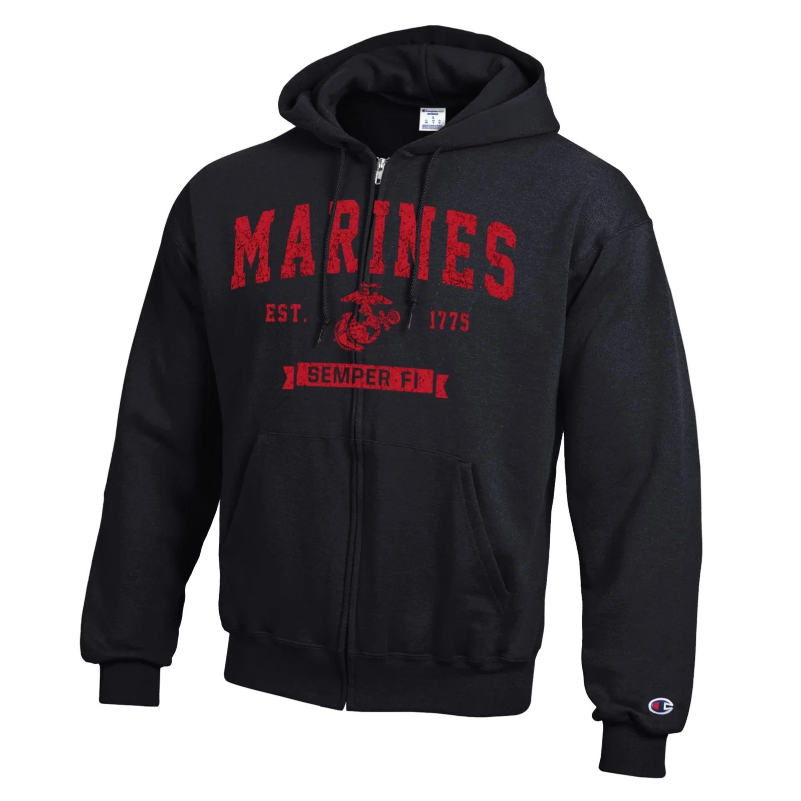 Image of Champion Marines EGA Full-Zip Hoodie- Black and Red